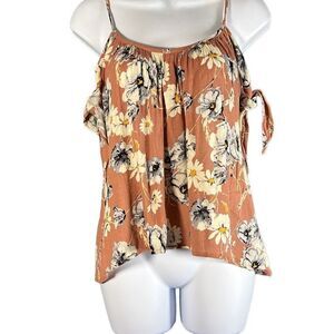 One Clothing Los Angeles Women's Floral Top Off Shoulder Strappy Brown Small